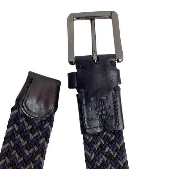 Tommy Bahama Mens L/XL Woven Stretch Belt With Leather Trim Black/Blue/Gray NWOT - Picture 4 of 5